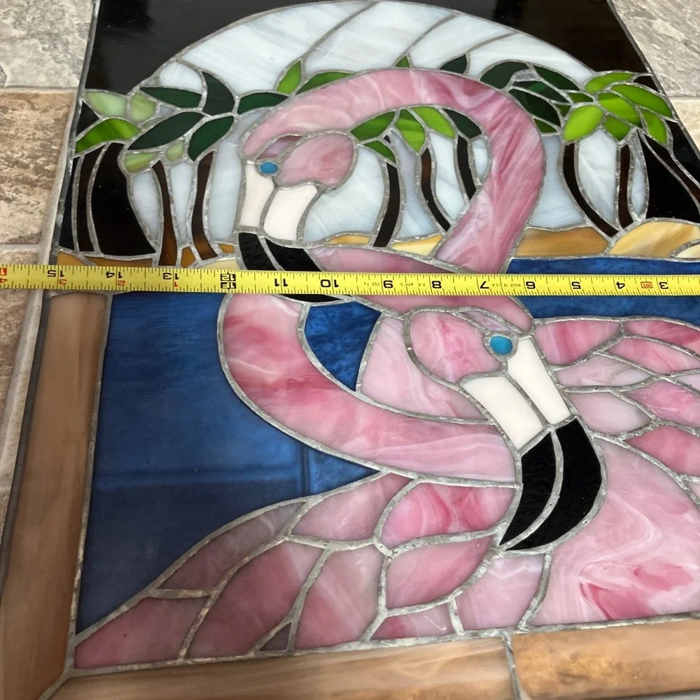 Pink Flamingo Stained Glass Wall Art - 20x15